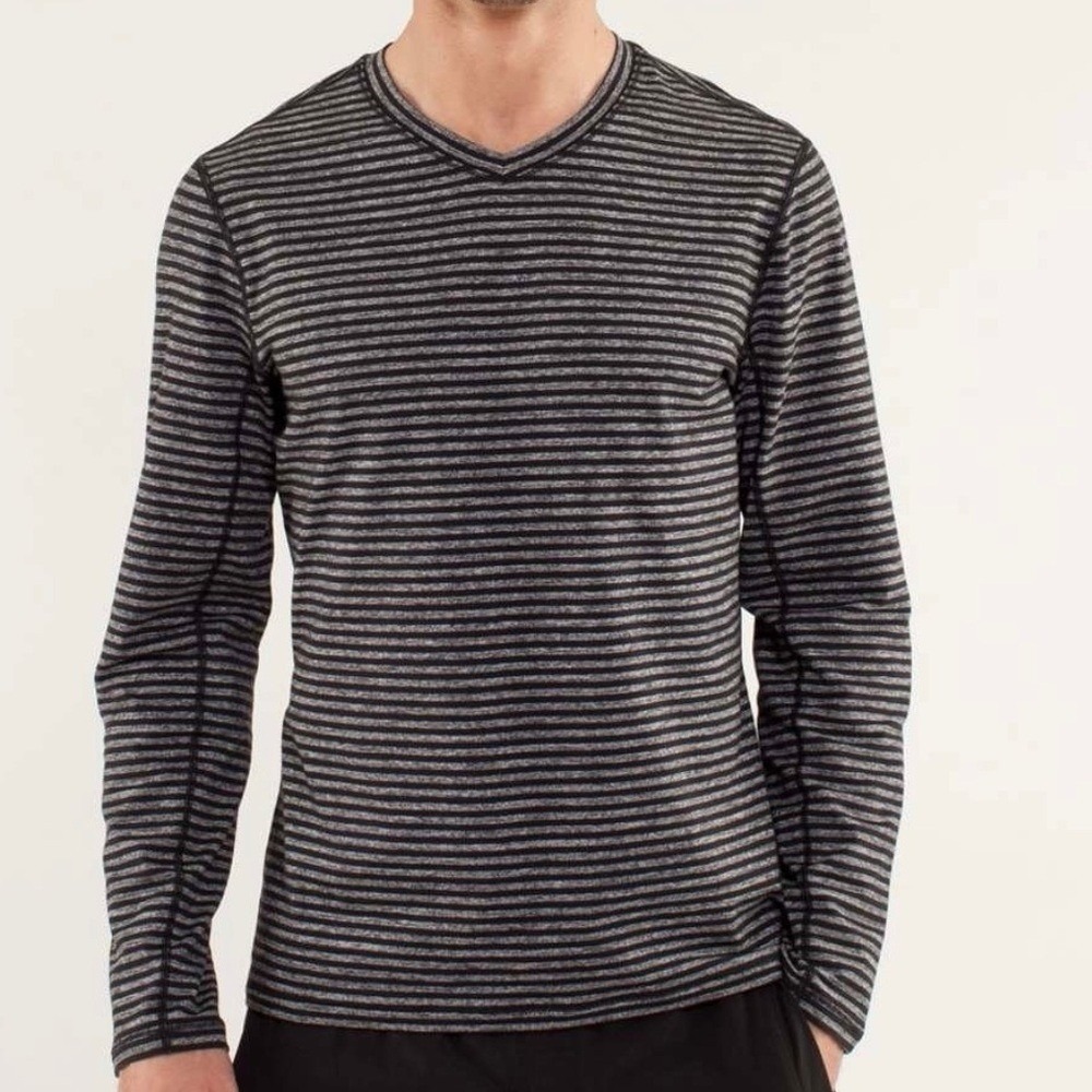 Lululemon Speed Long Sleeve Striped Breathable Athleisure Shirt Mens L V Neck‎
